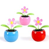 3 Pcs Solar Dancing Flowers Toys，Dancing Flower Cute Car Decor for Men Women, Environmental Protection Solar Flower Pot Ornament Suit for Car Home Office (Pink,Blue,Red)