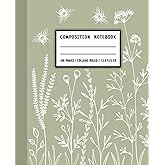 Composition Notebook: Cottagecore Aesthetic Boho Flower Sage Green Journal I School, Office, Work I College Ruled I 100 Pages I 7.5 x 9.25