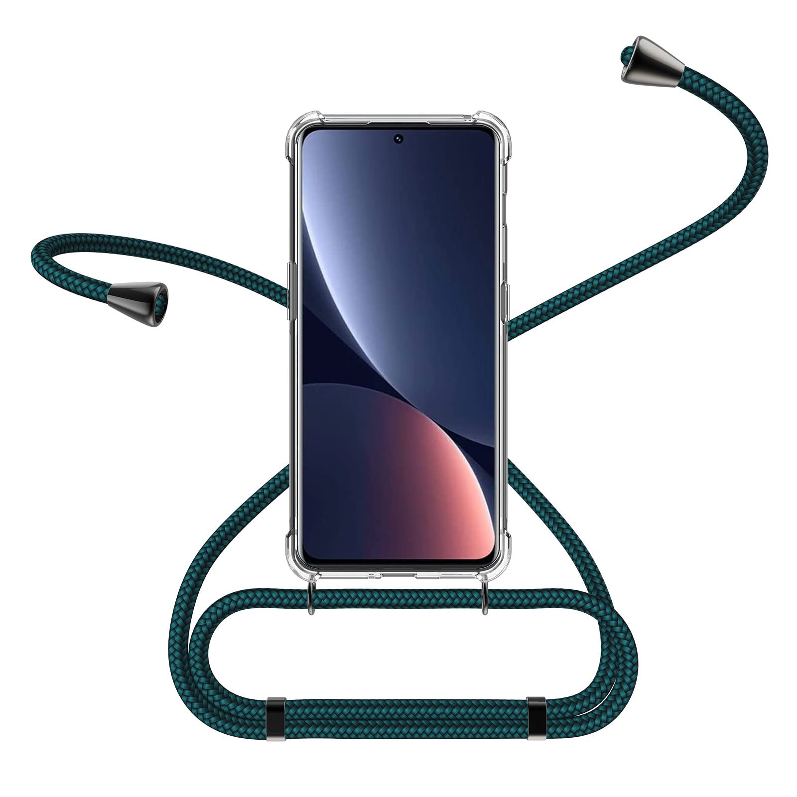 HULLETUI Case Compatible with Xiaomi 12 Ultra with Lanyard, Crossbody Case Dual Adjustable Loop, Space Black Metal Cord End - Band Malachite