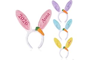 Custom Easter Bunny Ear Headband with Name, Personalized Plush Rabbit Ear Hairband for Kid Easter Party Cosplay Costume