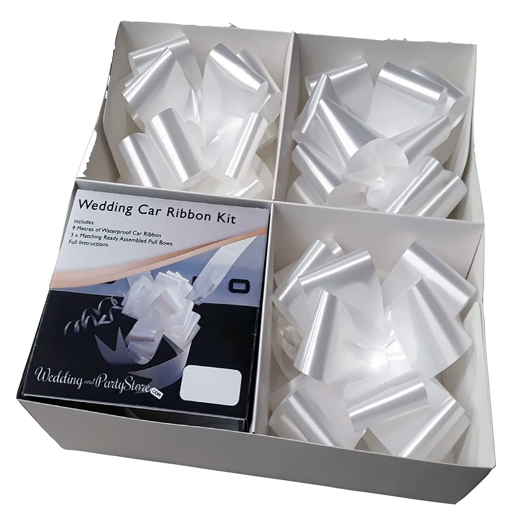 Wedding And Party Store White Wedding Car Kit with 9 Metres of Ribbon and 3 Matching Ready Assembled Pull Bows and Full Colour Instructions