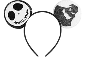 LYLIN Halloween Mouse Ears Headband for Women Girls Boys, Sparkle Ears Hair Accessories for Hallween Trips Party Themed Events Costume Cosplay Decoration(Skull Ghost)