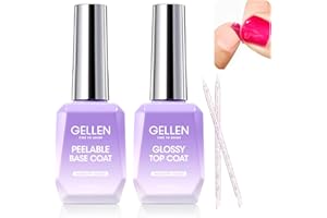 GELLEN Peel Off Gel Base Coat and Top Coat Set, Peelable Base Gel without Soaking, Clear Top Coat Nail Polish, UV LED Lamp Needed, Home DIY Nail Art Manicure Set