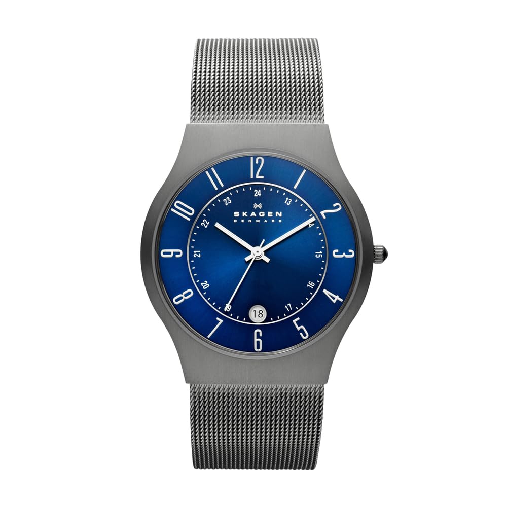 Skagen Watch for Men Sundby Titanium, Three Hand Date Movement, 37 mm Charcoal Titanium Case with a Stainless Steel Mesh Strap, 233XLTTN
