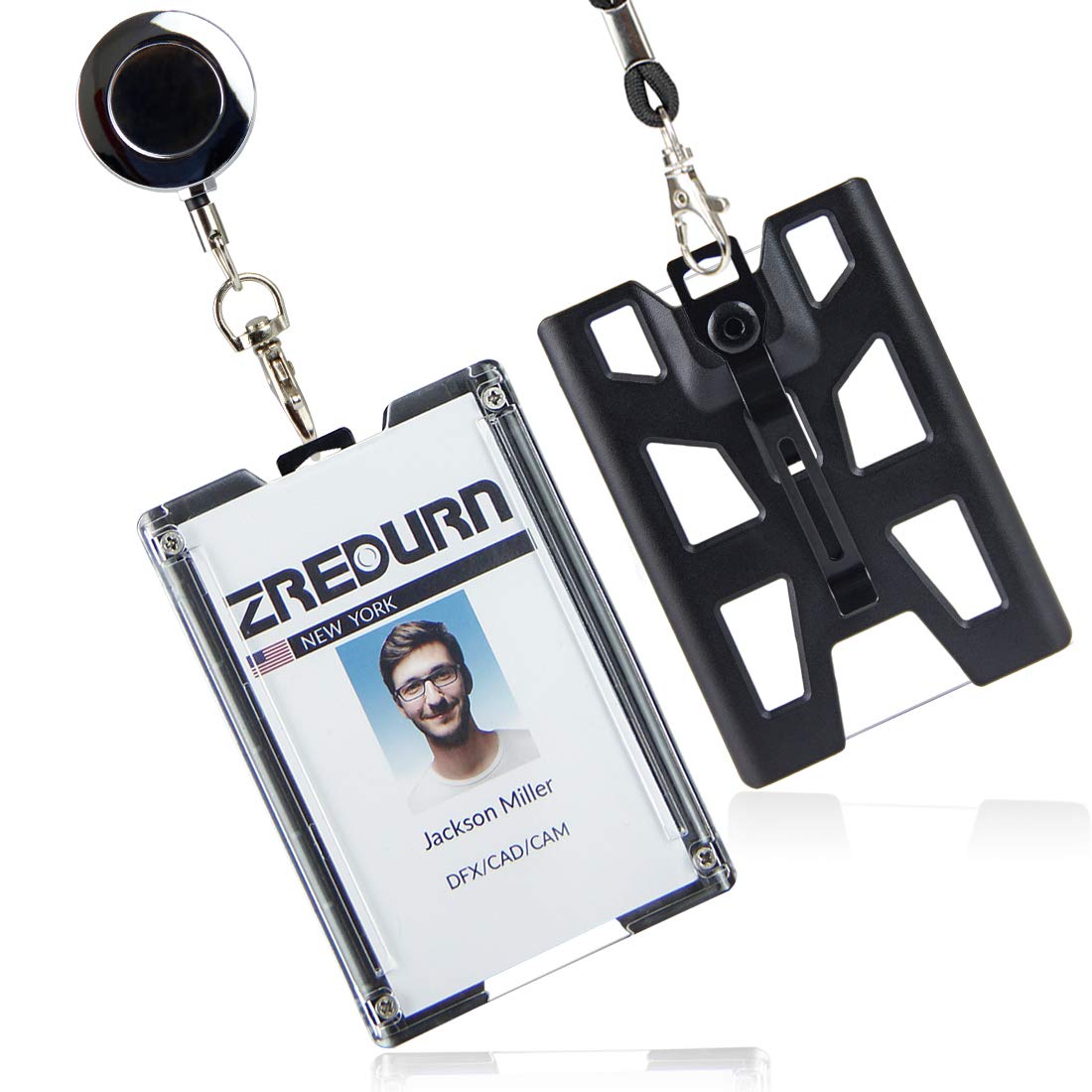 2 Pack Badge Holder Wallet with 1 Retractable Reel and 1 Lanyard, Hard Plastic ID