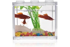 WishLotus Small Fish Tank, Durable and Simple Building Block Betta Aquarium with Exhaust Holes Detachable and Stackable Square Mini Fish Tank for Shrimp, Betta, Small Crab Habitats (Transparent, A)