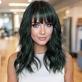 Ucubb Short Bob Wavy Wig with Bangs for Women Loose Curly Wig Look natural Shoulder Length Bob Synthetic Cosplay Wig for Girl Colorful Costume Wigs