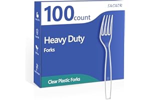 SACATR 100 Count Disposable Plastic Forks,Heavy Duty Plastic Forks, Clear Plastic Silverware, BPA-Free, Heat Resistant, Suitable for Parties, Events and Everyday Use
