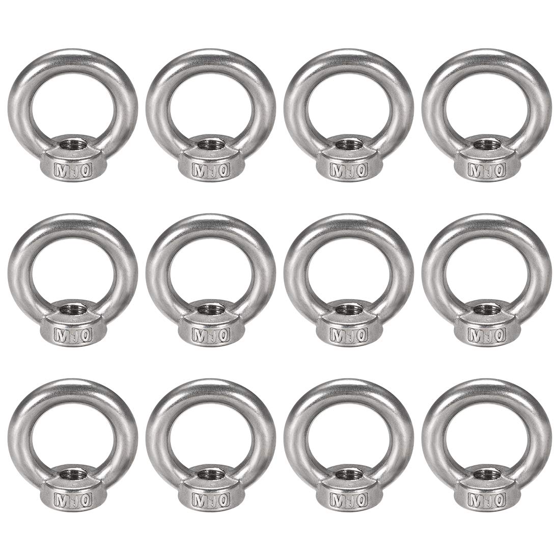 Sourcingmap Lifting Eye Nut M10 Female Thread 304 Stainless Steel Round Shape for Rope Fitting Pack of 12