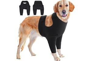 IDOMIK Dog Recovery Suit for Front Legs, Adjustable Dog Leg Sleeves to Stop Licking, Dogs Elbow Braces Protector for Leg Injuries Shoulder Wound, Cone Collar Alternatives,Black,XL