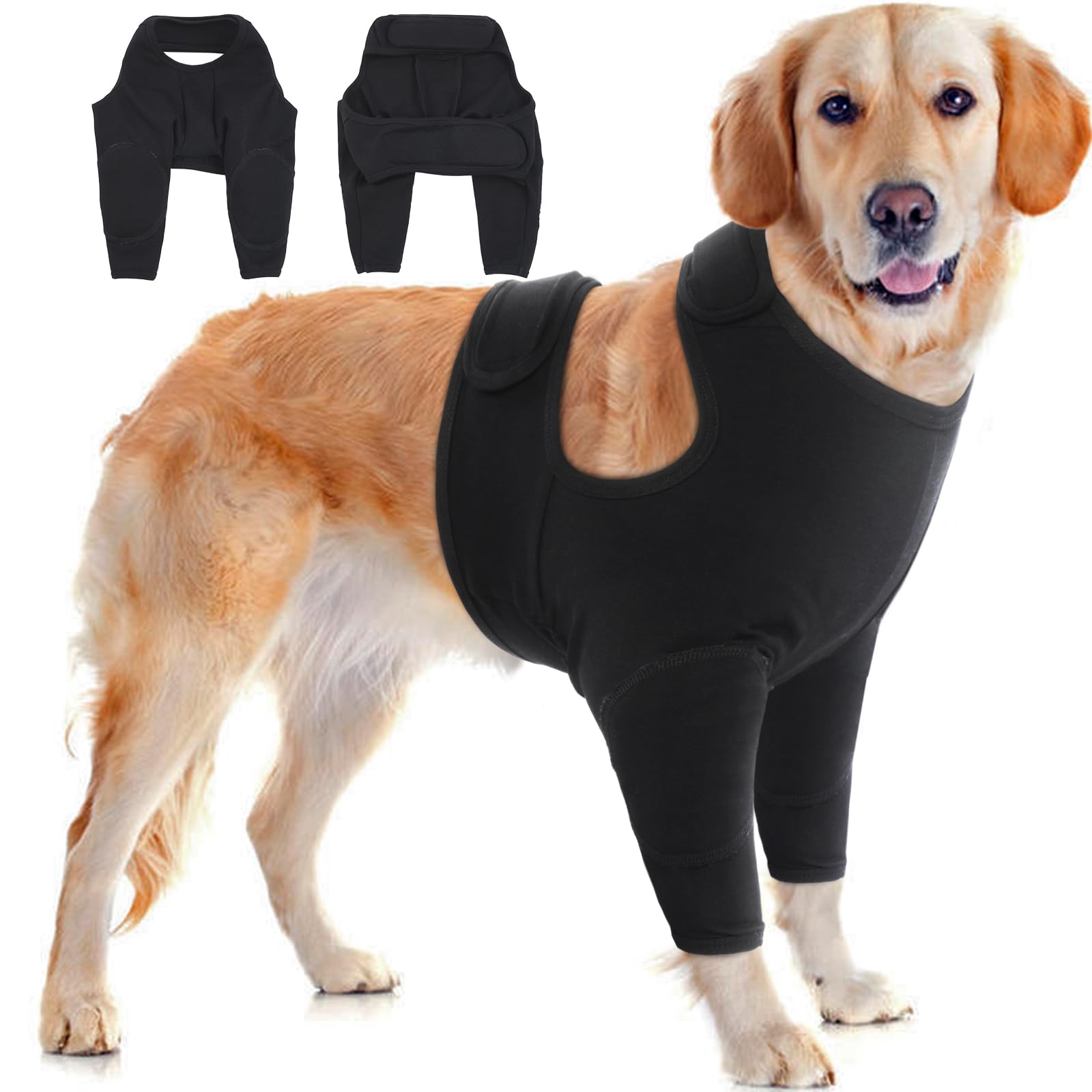 Photo 1 of IDOMIK Dog Recovery Suit for Front Legs, Adjustable Dog Leg Sleeves to Stop Licking, Dogs Elbow Braces Protector for Leg Injuries Shoulder Wound, Cone Collar Alternatives,Black,XL