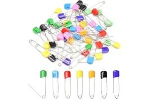Hocansen 50 PCS Safety Pin 54mm/2.2in Baby Diaper Pins for Cloth - Plastic Head, Stainless Steel With Locking Closures - Nappy Pins for Crafts (DT/Color)