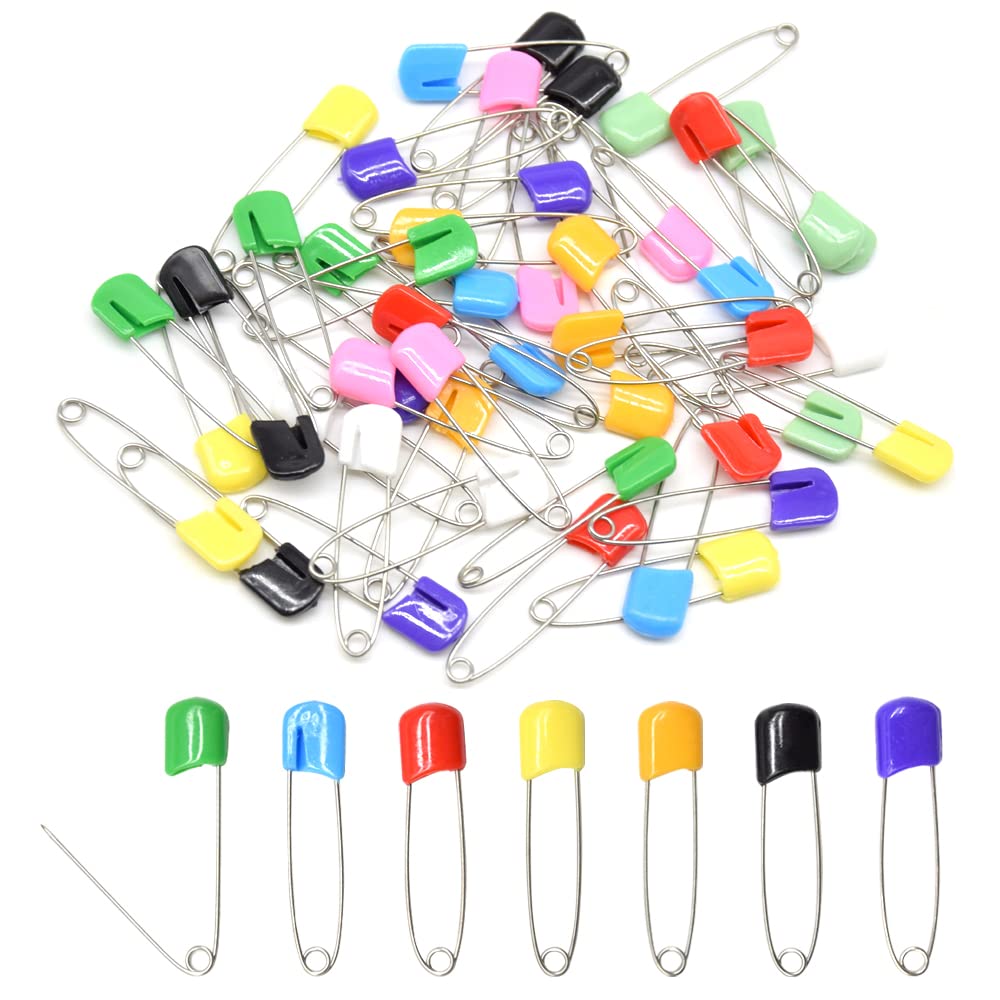 Hocansen 50 PCS Safety Pin Diaper Pin Stainless Steel Cloth Pins Plastic Head Cloth Diaper Pins with Locking Closures，Colour random 54MM/2.2 Inch（Color）