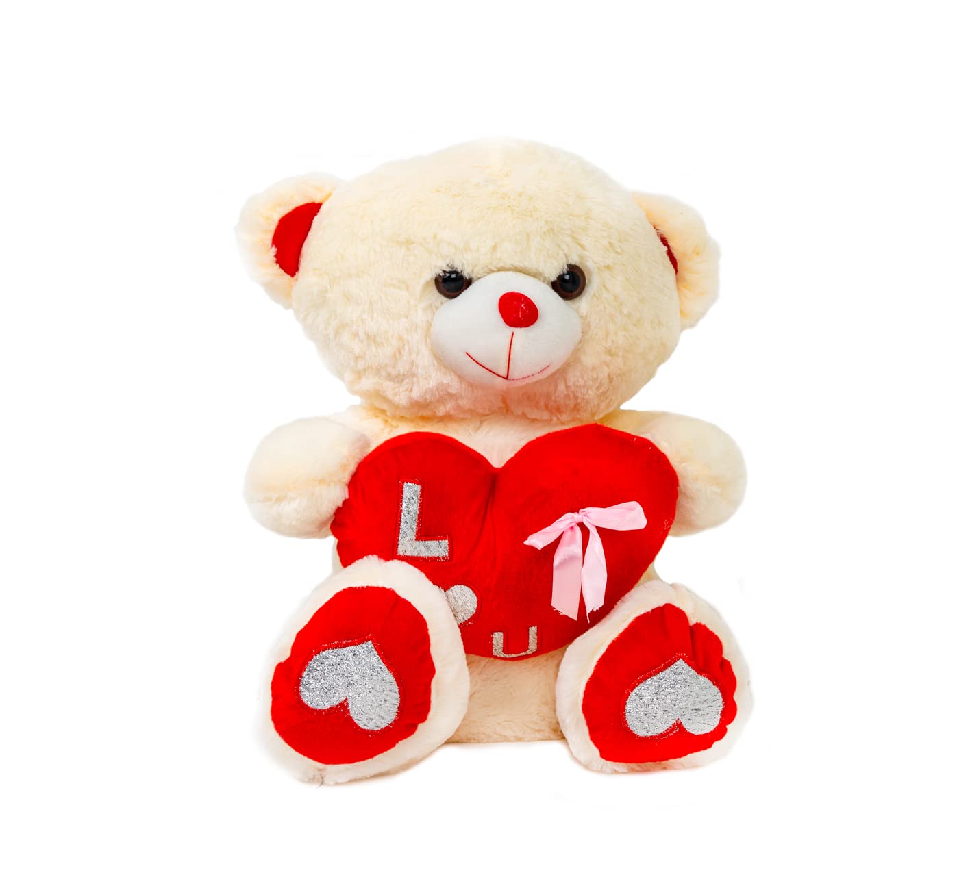 SHATCHI 50Cm/19.7 Inch Teddy Bear Plush Soft Toys Holding Red Heart Love You Message Cuddly Birthday, Valentines Gifts, Cream