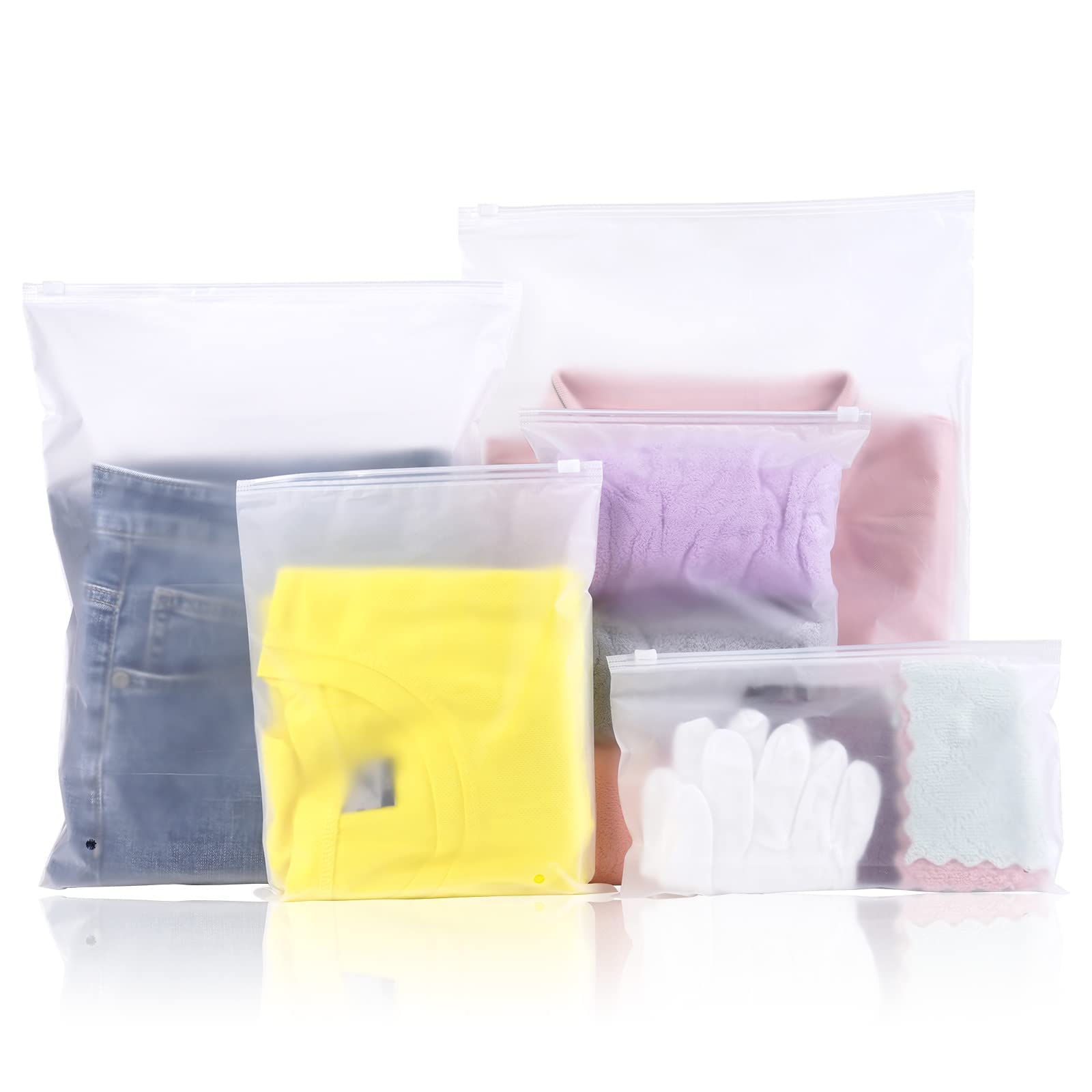 OSDUE Reusable Ziplock Bags,25 Pcs Travel Clothes Storage Bags, Plastic Hospital Bag Frosted Ziplock Seal Bag for Home School Trip Hospital, 5 Sizes