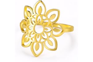 TEAMER Lotus Ring Stainless Steel Hollow Lotus Ring Geometric Ring Simple Jewelry for Women Girls