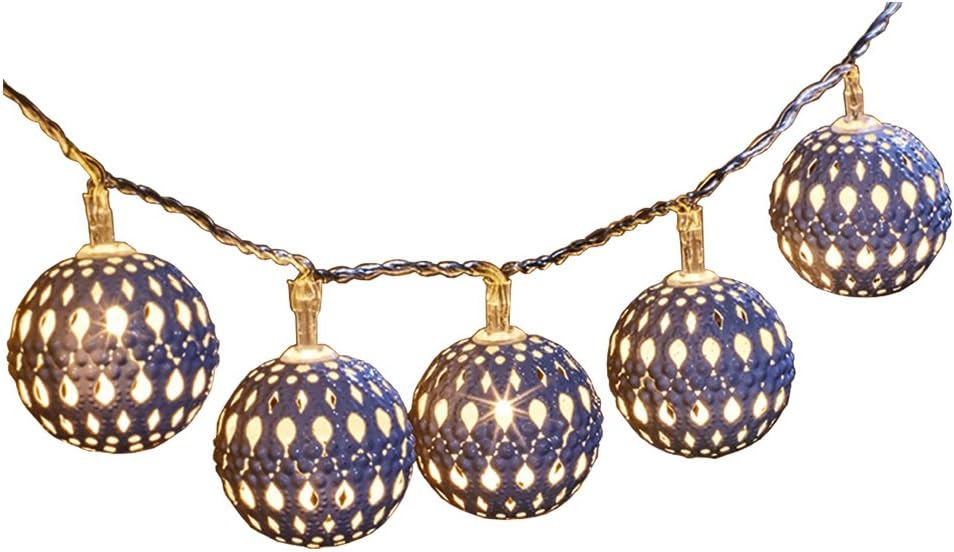 Decorative Festive Stylish Battery Powered LED 1.2m Metal Ball Indoor String Lights (Morroccan Style)