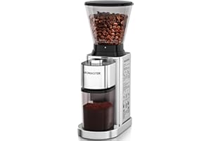 Aromaster Burr Coffee Grinder with 48 Gind Settings, Conical Coffee Bean Grinder for Home Use,Stainless Steel,40 Seconds Adjustable Timer,Anti-static,Easy to Clean with Brush