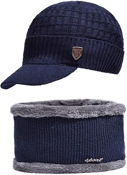 Amazon 秋暖かい帽子冬メンズニットウール帽子二つ折りスカーフキャップアンチウインドネックウォーマー Blue Chse Hat ヘルメット