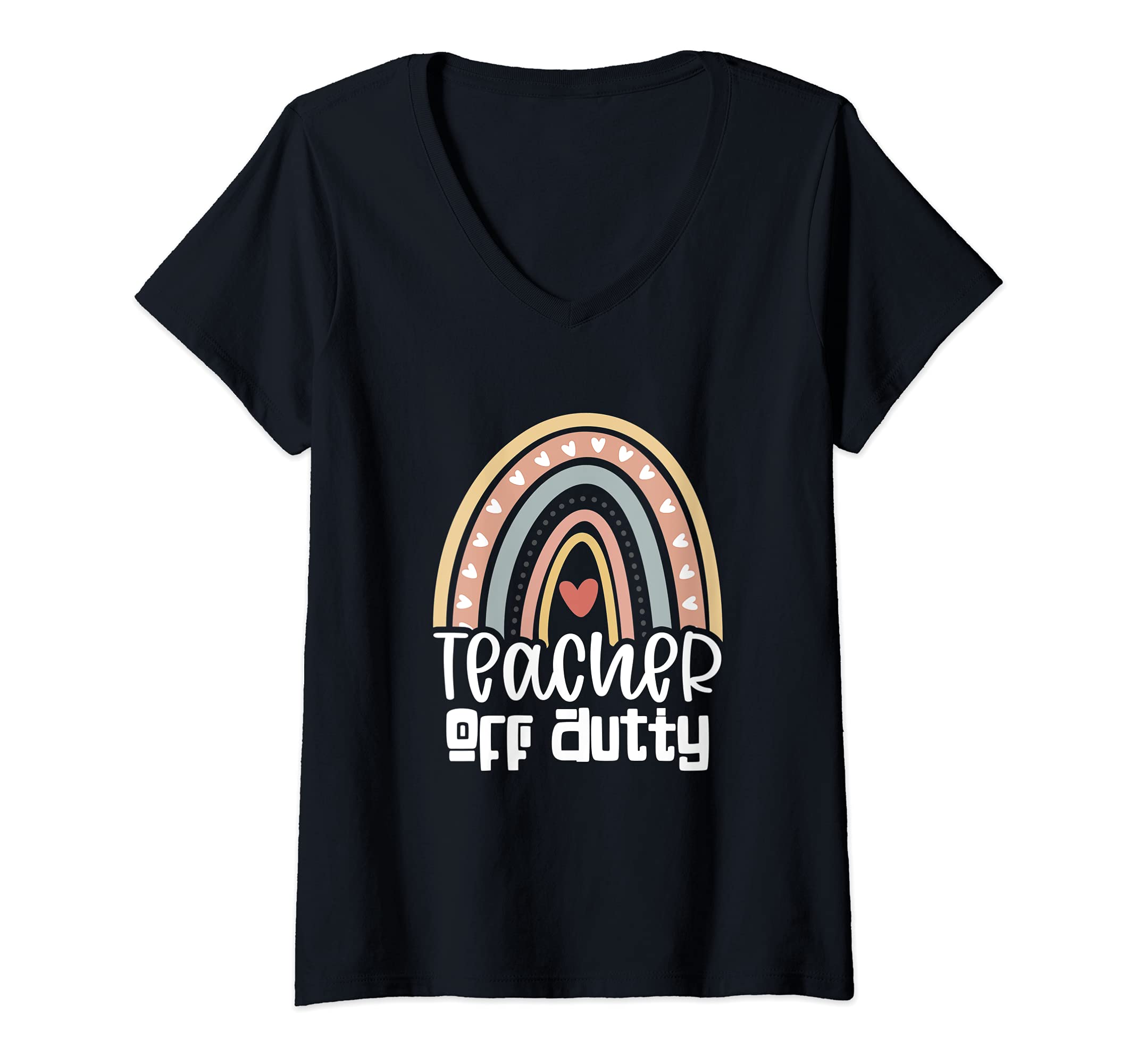 Womens Last Day of School for Teacher Boho Rainbow Teacher Off Duty V-Neck T-Shirt