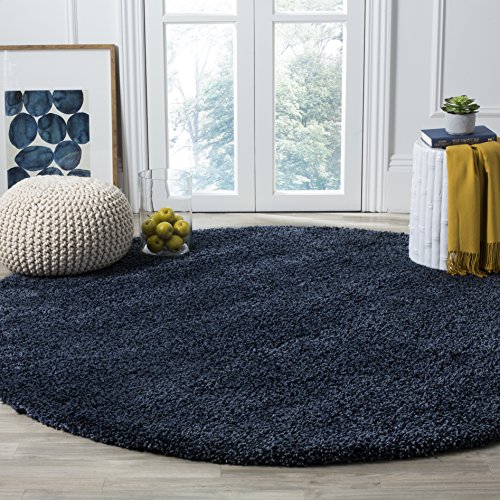 SAFAVIEH Santa Monica Shag Collection Area Rug - 6'7" Round, Navy, Solid Design…