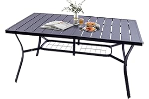 SAILARY Rectangle Patio 60" X 38" Wood Grain Imitation Outdoor Dining Table Ideal for Backyard Garden Lawn, Black