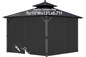 FoundGo 10'Wx13'L Gazebo Universal Replacement Privacy Curtain for 10'Wx13'Lx6.7'H Water Resistant Gazebo Side Wall Privacy P