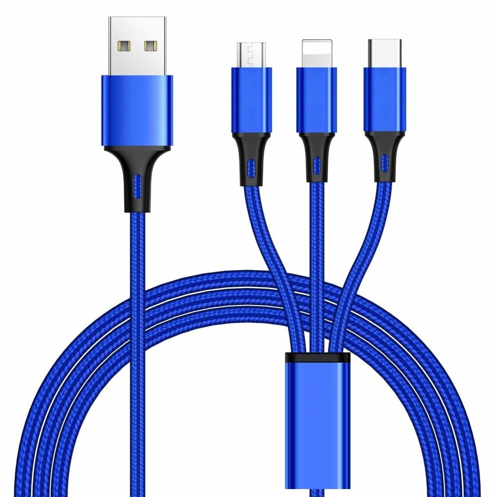PremiumCord 3 in 1 USB Cable 1.2 m 3 Connections: USB Type C + Micro USB + Lightning for Apple, Charging Cable Only Blue 1.2 m