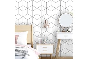 SAFIYYA 393"x17.7" Wallpaper Geometric Peel and Stick Wallpaper White and Black Contact Paper Stripe Wallpaper Self-Adhesive Removable Wallpaper for Wall Covering Vinyl Rolls