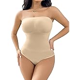 SheBuddy Women's Strapless Shapewear Triangle Bodysuit Tummy Control Seamless Sculpted Body Shaper with Removable Straps