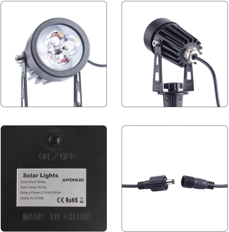 APONUO Solar Spotlights Landscape Lights Low Voltage Outdoor Solar Spotlight IP65 Waterproof 9.8ft Cable Auto On/Off with 4 Warm White for Outdoor Garden Yard Landscape Downlight (4-in-1): Home & Kitchen