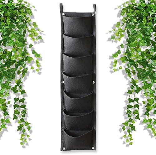 AUKUK 7 Pockets Vertical Garden Wall Mount Planter Living Hanging Flower Pouch Green Field Pot Felt Indoor/Outdoor Balcony Plant Grow Bag for Herbs Vegetables and Flowers (Black)