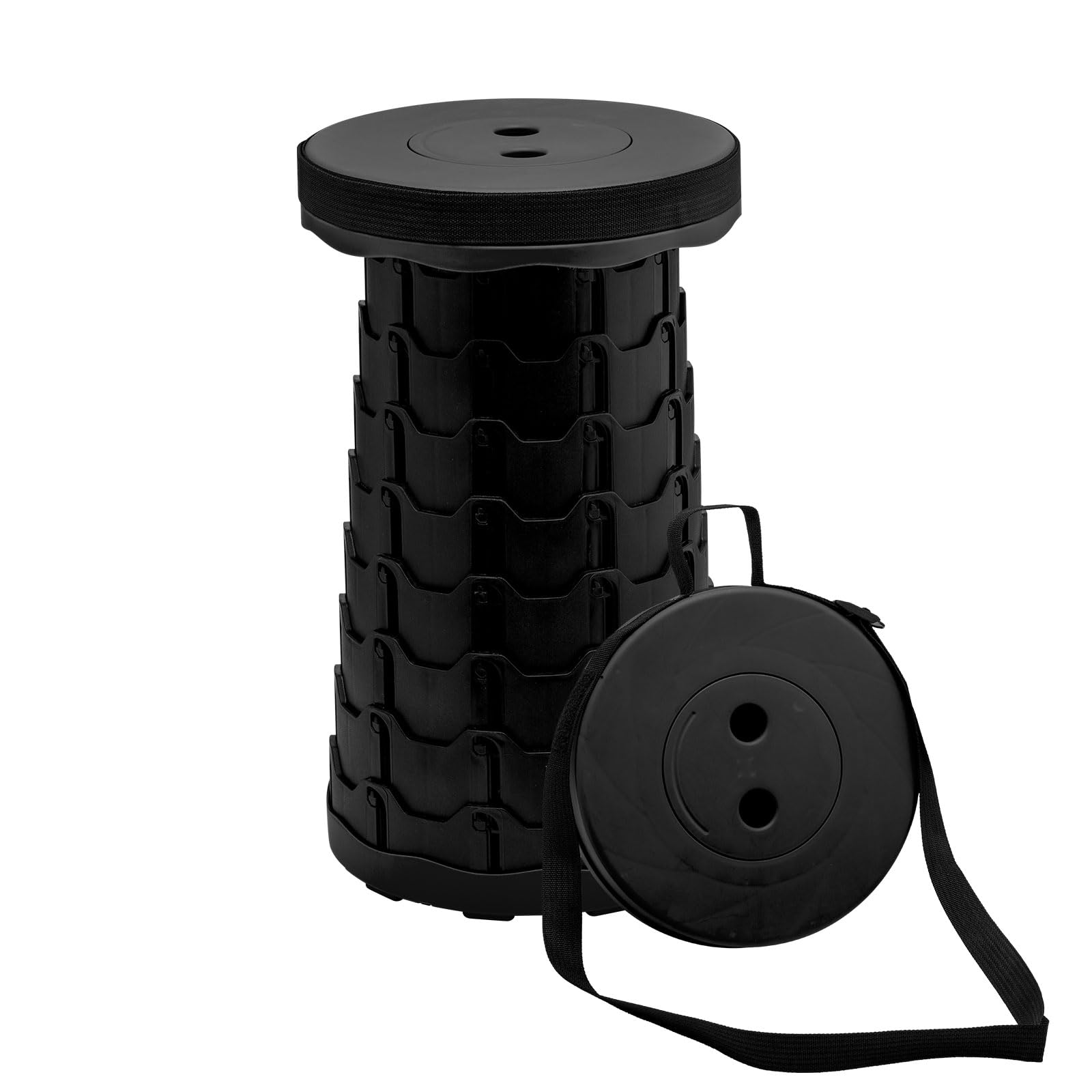 SEYRLMK Portable Telescopic Stool, 2nd Generation Folding Stool Camping Lightweight Stool for Outdoor Camping BBQ Fishing Hiking Gardening Indoor, Maximum Load 220 lb (black), PF-01