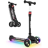 BELEEV A9 Kids Scooter with LED Light-Up Wheels & Deck, 3 Wheel Folding Scooter for Toddlers Girls Boys Ages 3-12, Adjustable Handlebar, Lean to Steer, Extra-Wide Wheels, Kick Scooter for Children