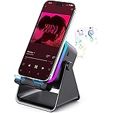 Bolonmi Wireless Bluetooth Induction Speaker, Phone Speaker Amplifier with Colorful Lights & 3500mAh Battery, Portable Phone Stand Compatible with iPhone/iPad/Android/Samsung - Black