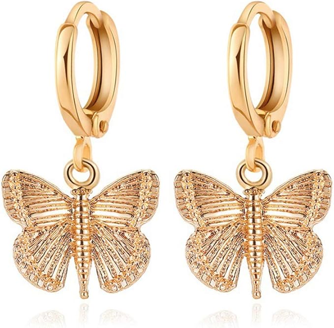 Gold Butterfly Earrings for Women Small Drop Dangle