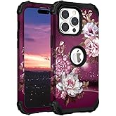 Hocase for iPhone 15 Pro Max Case, Heavy Duty Shockproof Protection Soft Silicone Rubber Bumper+Hard Plastic Hybrid Protective Case for iPhone 15 Pro Max 6.7" 2023 - Royal Purple Flowers