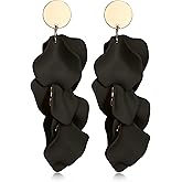 THUNARAZ Acrylic Clip on Earrings for Women Long Rose Petal Earrings Dangle Exaggerated Flower Earrings Drop Statement Floral Tassel Earring