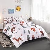 BYHOFMLY Twin Bedding Sets for Boys Girls 6 Pcs White Woodland Animals Kids Comforter Set with Sheets Forest Theme Teen Boy Bed in A Bag for All Season(Forest, Twin)