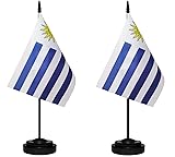 Uruguay Uruguayan Small Mini Desk Flag Set