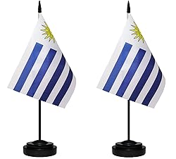 Uruguay Uruguayan Small Mini Desk Flag Set