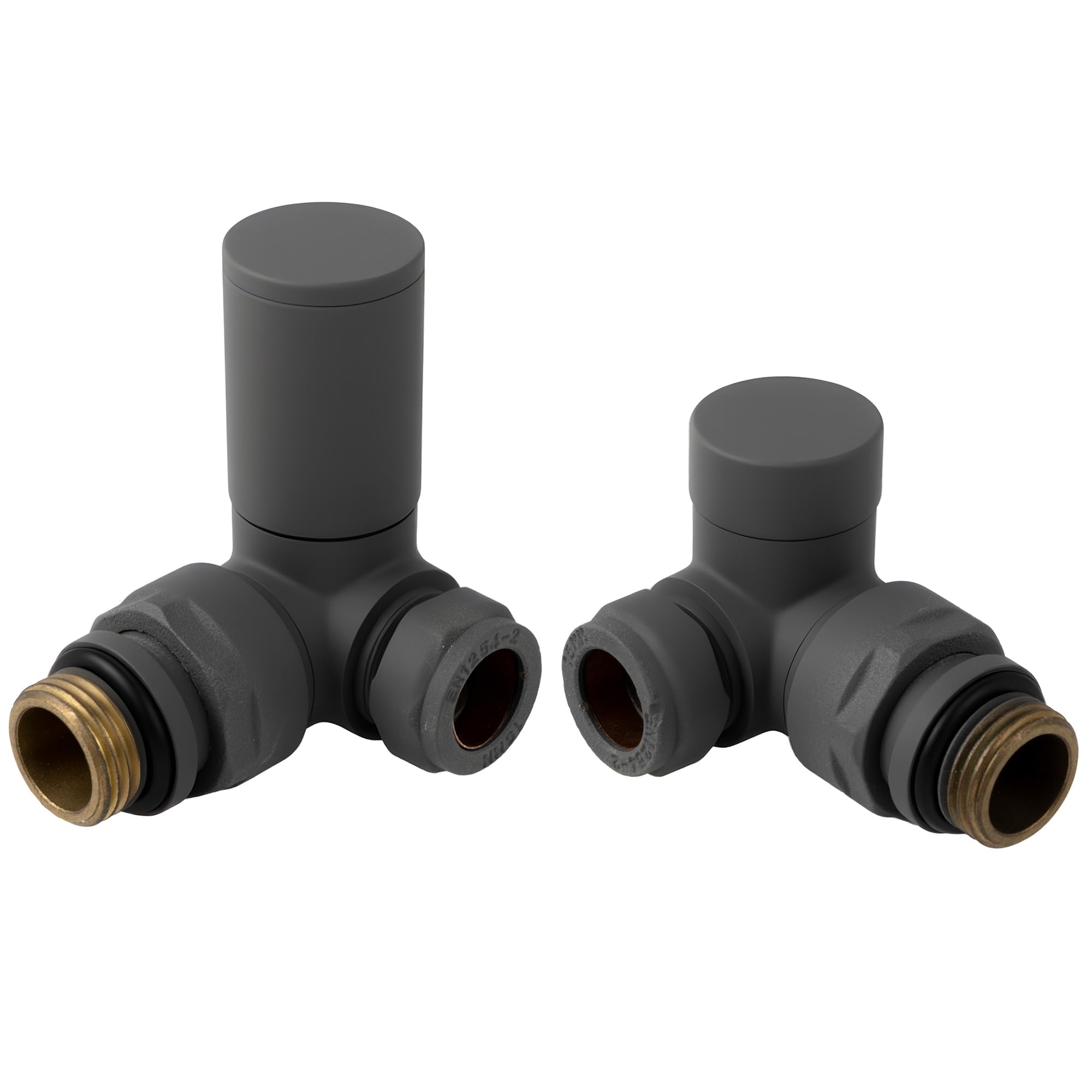 VANCOCO Anthracite Grey 1/2"×15mm Corner Radiator Valve Round with Lockshield,Manual Radiator Valve Standard Connection for Heated Towel Rail and Central Heating Modern Bathroom
