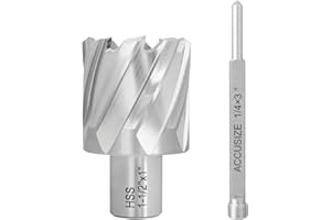 Accusize Industrial Tools H.S.S. Annular Cutter 1-1/2 inch x 1 inch Cutting Depth in Strong Box with 1 Pc Pilot Pin 1/4 inch 