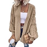 Dyexces Womens Oversized Cardigan Sweaters Open Front Cable Knit Lantern Long Sleeve Chunky Outwear Coats