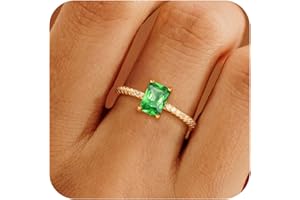 Honsny Gold Birthstone Rings for Women Non Tarnish Wedding 14K Gold Plated Emerald Engagement Promise Rings Cubic Zirconia Stackable Dainty Gemstone Pinky Eternity Band Ring Jewelry Birthsday Gifts