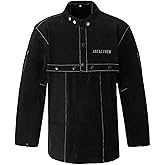 ANTAITHER Leather Welding Jacket with Open Back, Bib Apron with Cape Sleeve, Heat Flame Resistant Welder Coat