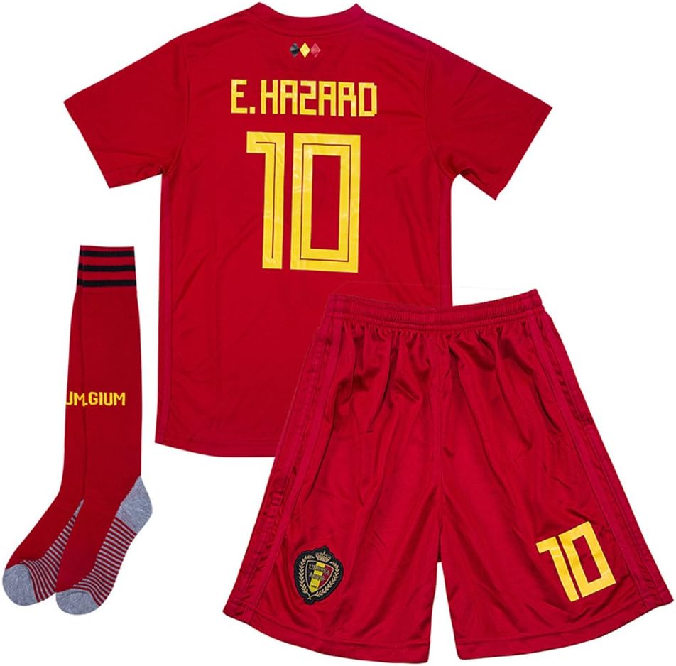 whhyll Belgium National Team Home 2018 World Cup #10 Hazard Youth/Kids Soccer Jersey Color Red Matching Shorts,Socks.13-14Y