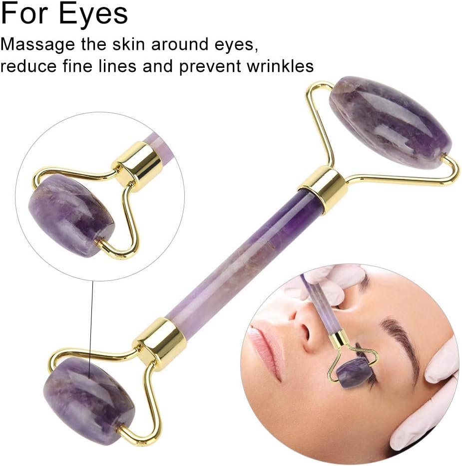 Dioche Jade Roller Face Massager for Face and Gua Sha Facial Tools Jade Roller Amethyst Quartz Original Neck Massager Roller Anti Wrinkle Anti Aging for Face Eyes - Image 4