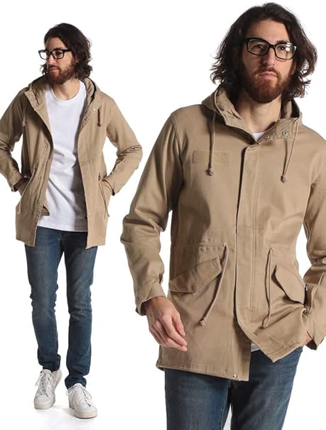 Amazon モッズコート メンズ ハーフコート ミリタリー カジュアル ストレッチ ツイル フード付き M 51 フルジップ アウター ジャケット 無地 黒 ブラック ベージュ カーキ M L Ll 春 秋 コート ジャケット 通販