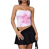 winkbay Women's Floral Crop Tube Top Boho Strapless Fitted Beach Vacation Tops Going Out Outfits